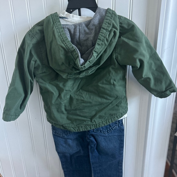 Green/Gray Jacket, Striped Long Sleeved Tee & Jeans Outfit - Picture 2 of 5